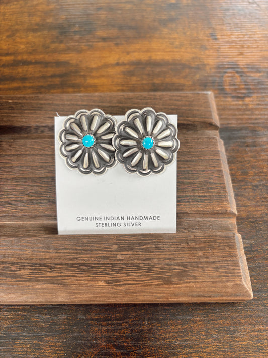 Native sterling silver and turquoise studs
